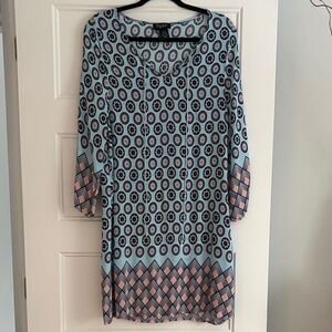 Papillon Blanc Blue and Pink Geometric Dress